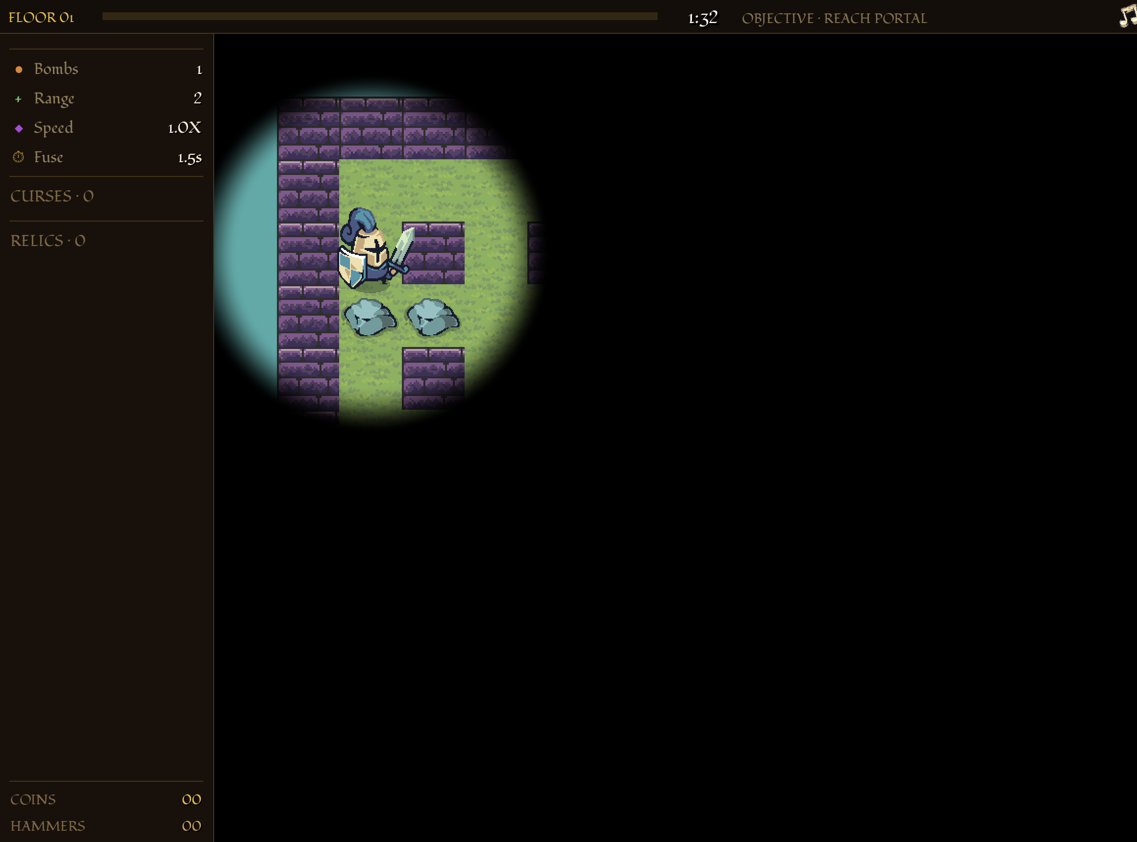 Floor 01 in Night mode — the player navigates a dungeon with limited visibility, the level mostly swallowed by darkness